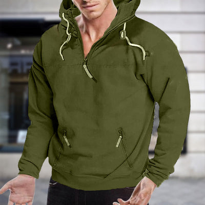 2024 New - Sweat à capuche zippé décontracté en polaire de couleur unie pour hommes, avec de grandes poches