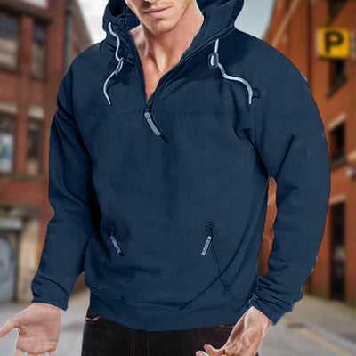 2024 New - Sweat à capuche zippé décontracté en polaire de couleur unie pour hommes, avec de grandes poches