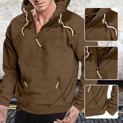 2024 New - Sweat à capuche zippé décontracté en polaire de couleur unie pour hommes, avec de grandes poches