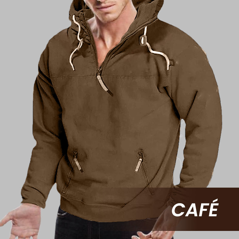 2024 New - Sweat à capuche zippé décontracté en polaire de couleur unie pour hommes, avec de grandes poches