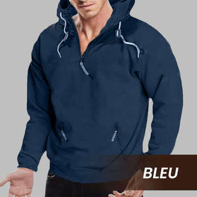 2024 New - Sweat à capuche zippé décontracté en polaire de couleur unie pour hommes, avec de grandes poches