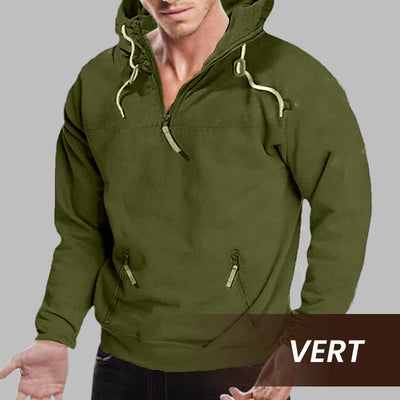 2024 New - Sweat à capuche zippé décontracté en polaire de couleur unie pour hommes, avec de grandes poches