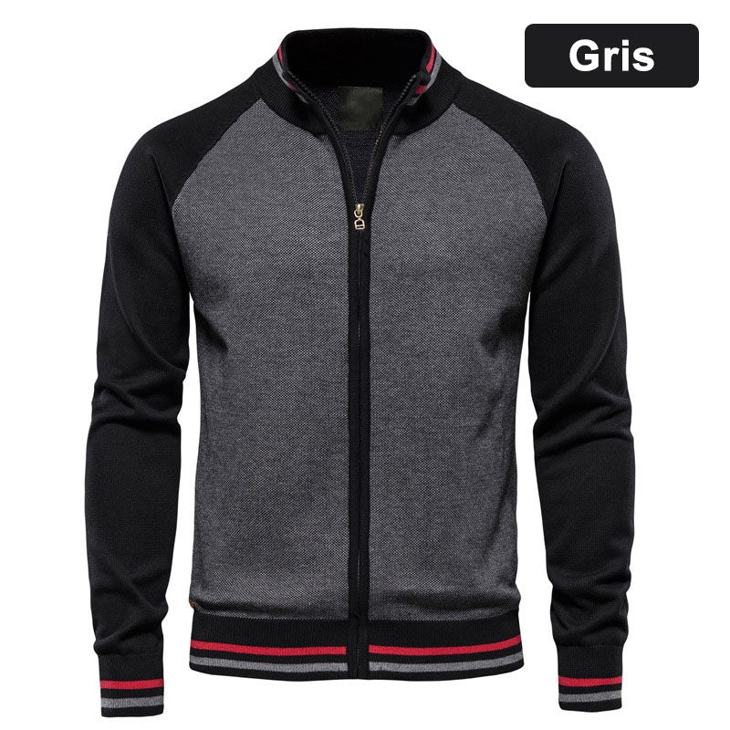 Pull décontracté à manches longues et fermeture éclair de haute qualité pour hommes, 100 % coton