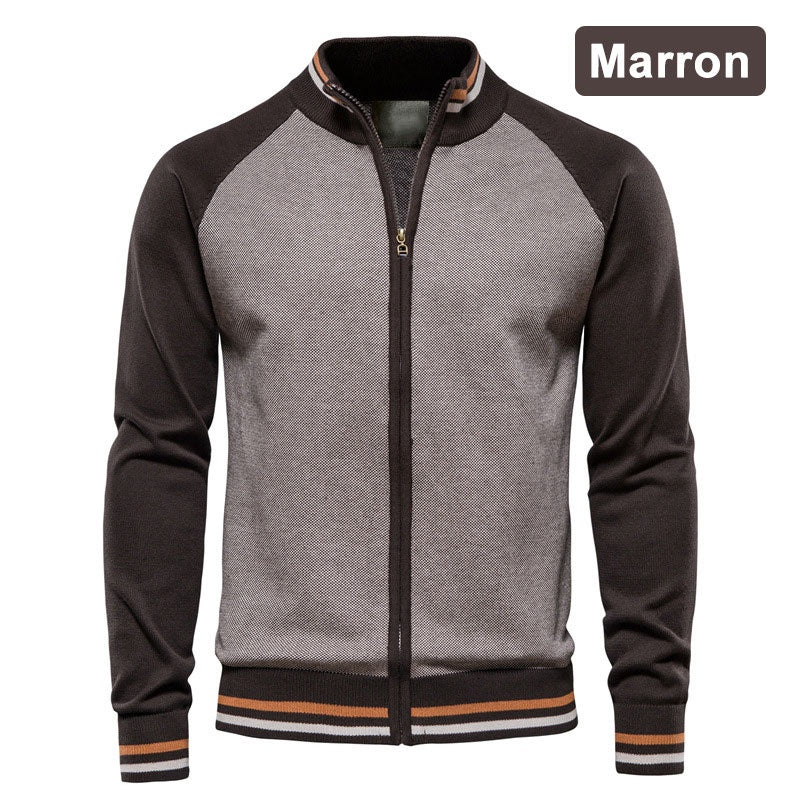 Pull décontracté à manches longues et fermeture éclair de haute qualité pour hommes, 100 % coton