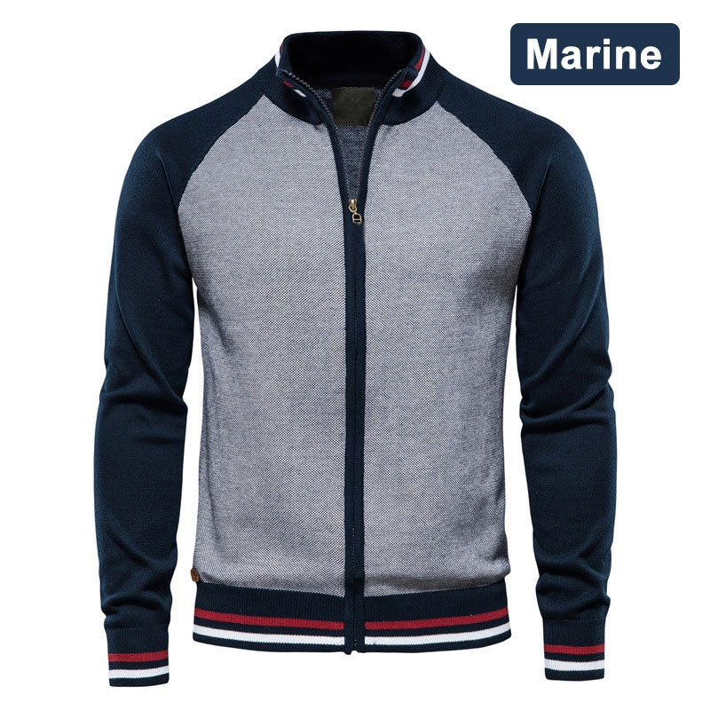 Pull décontracté à manches longues et fermeture éclair de haute qualité pour hommes, 100 % coton