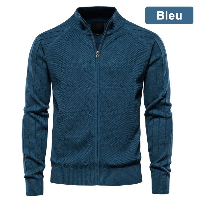 Pull décontracté à manches longues et fermeture éclair de haute qualité pour hommes, 100 % coton