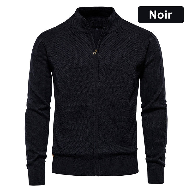 Pull décontracté à manches longues et fermeture éclair de haute qualité pour hommes, 100 % coton
