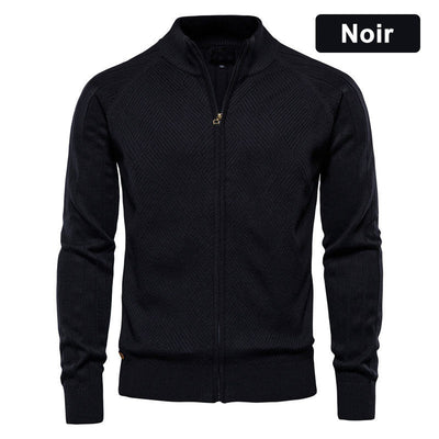 Pull décontracté à manches longues et fermeture éclair de haute qualité pour hommes, 100 % coton