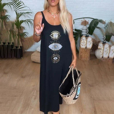 🔥Robe longue sans manches pour femmes avec impression de l'œil
