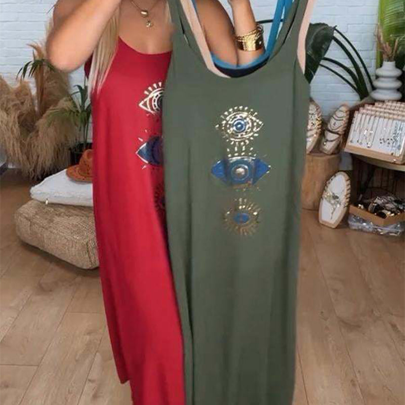 🔥Robe longue sans manches pour femmes avec impression de l'œil
