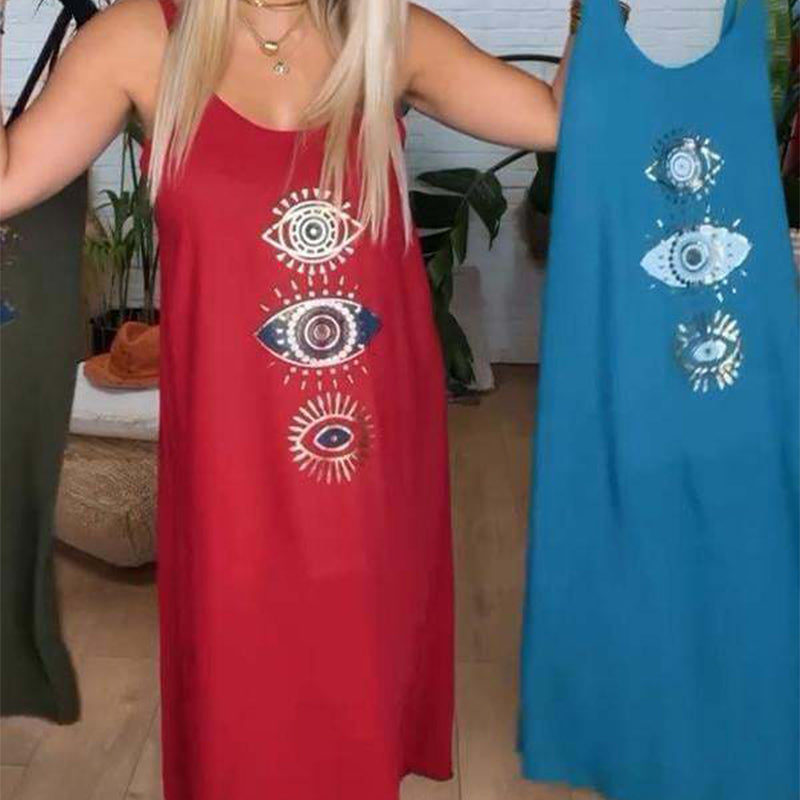 🔥Robe longue sans manches pour femmes avec impression de l'œil