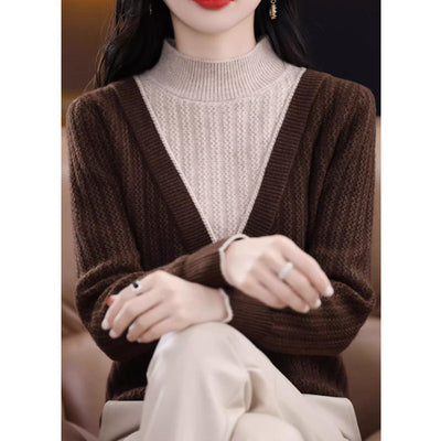 Pull-over en tricot à manches longues et col ras du cou pour femmes