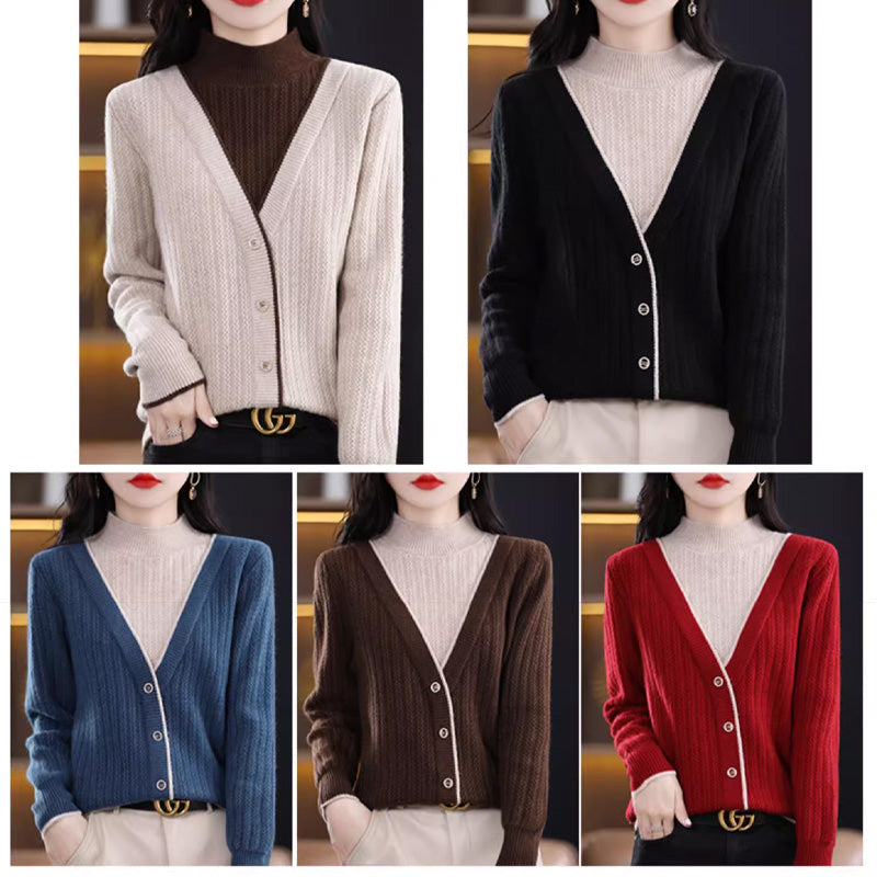 Pull-over en tricot à manches longues et col ras du cou pour femmes