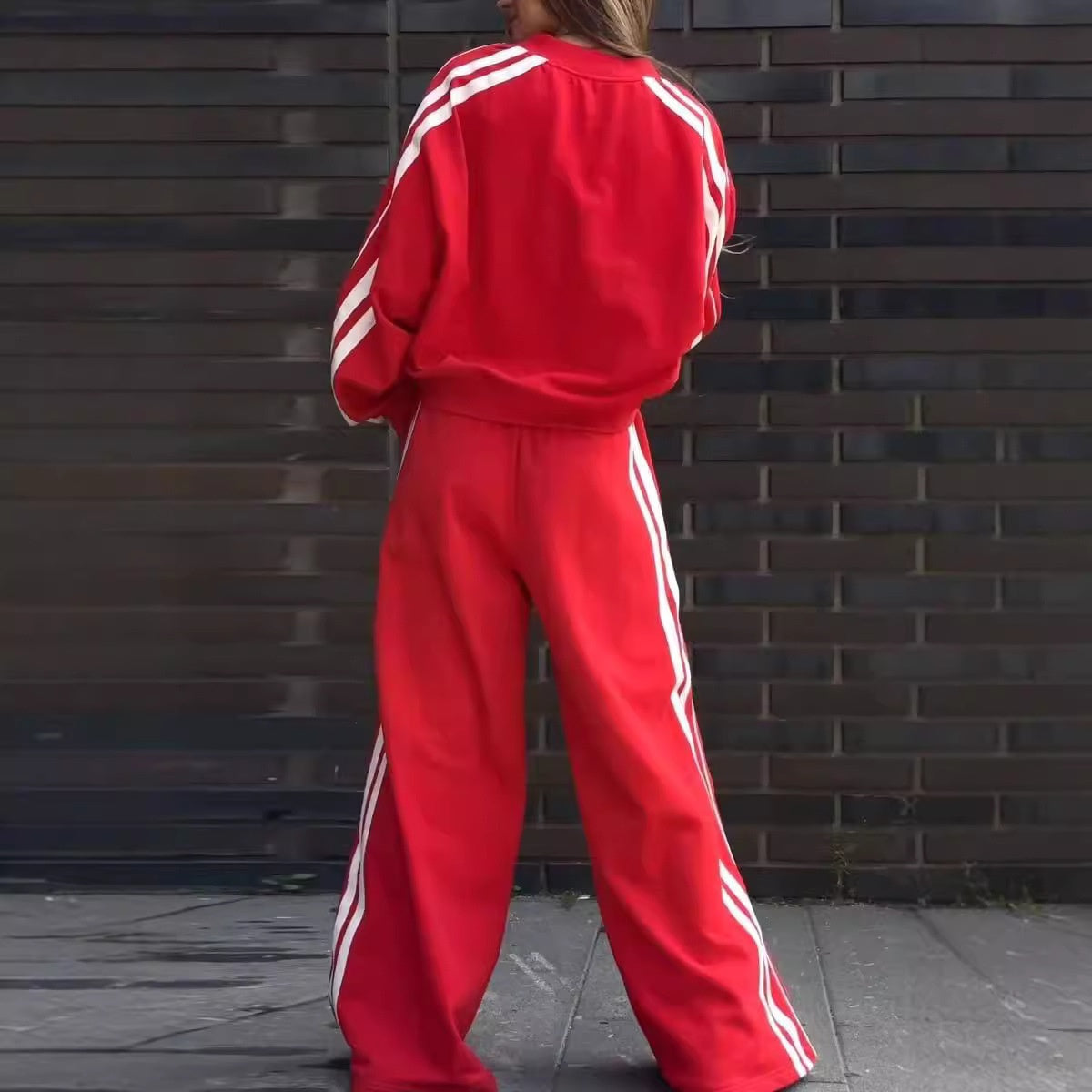 Ensemble 2 pièces - Sweat à col en V et pantalon à jambe large