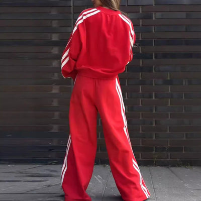 Ensemble 2 pièces - Sweat à col en V et pantalon à jambe large