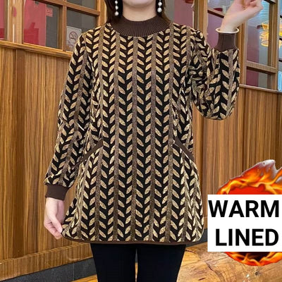 Haut à Manches Longues Doublé Chaud et Tendance avec Poches pour Femmes