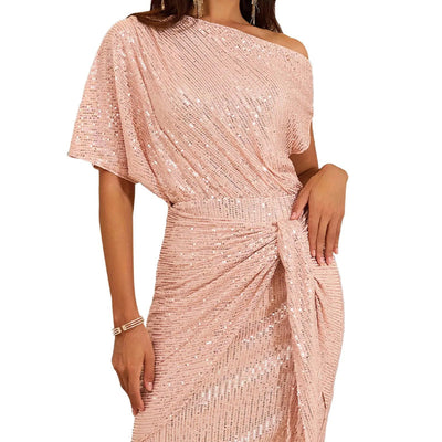💃Soldes du dernier jour -49% DE RÉDUCTION🎉Robe plissée étincelante à une épaule✨