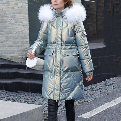 Manteau d'hiver matelassé brillant pour femmes
