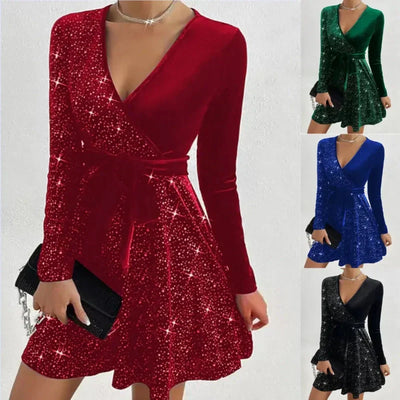 Robe courte trapèze à sequins pour femme