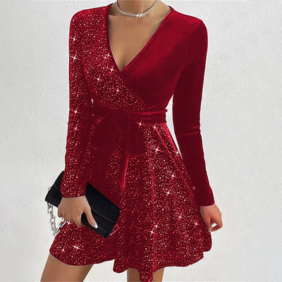 Robe courte trapèze à sequins pour femme
