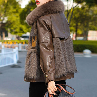 ✨Soldes du Nouvel An - 49% de réduction 💖Veste courte d'hiver pour femme en fausse fourrure faux cuir