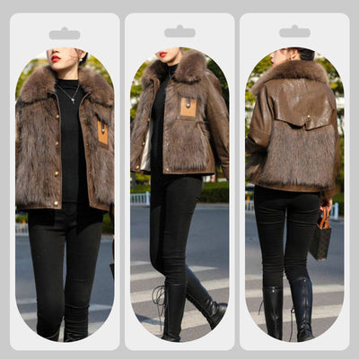 ✨Soldes du Nouvel An - 49% de réduction 💖Veste courte d'hiver pour femme en fausse fourrure faux cuir