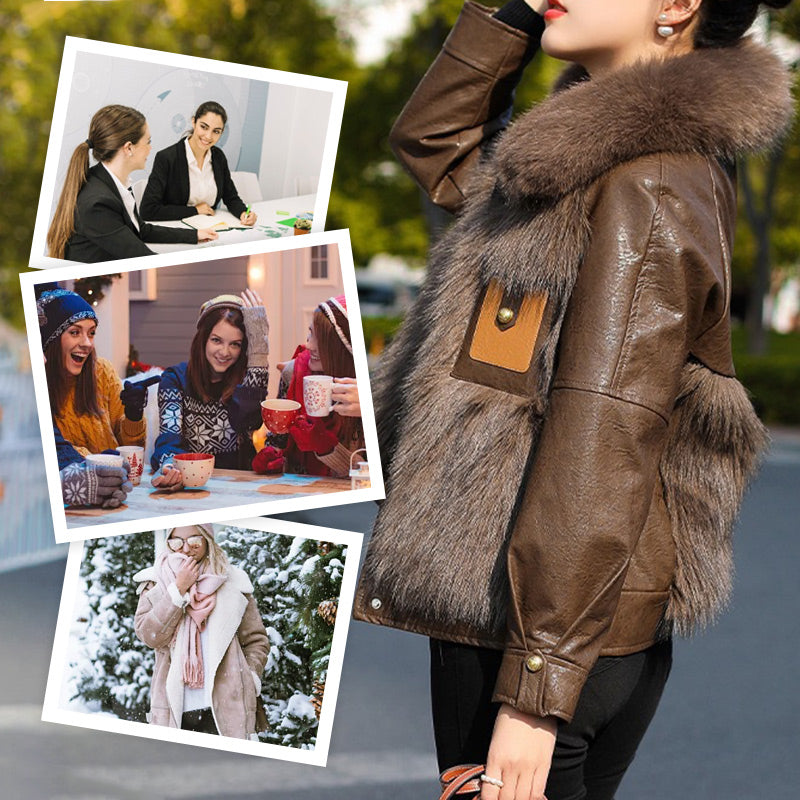 ✨Soldes du Nouvel An - 49% de réduction 💖Veste courte d'hiver pour femme en fausse fourrure faux cuir