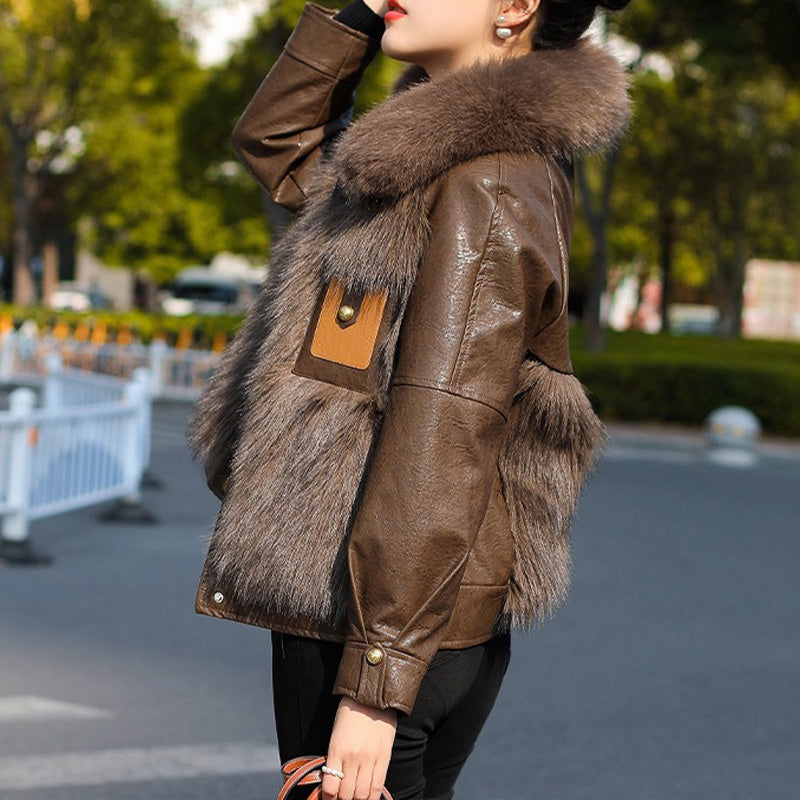 ✨Soldes du Nouvel An - 49% de réduction 💖Veste courte d'hiver pour femme en fausse fourrure faux cuir