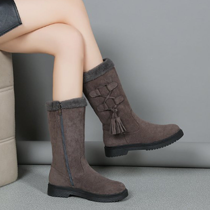 Bottes Chaudes Mi-Mollet avec Fermeture Éclair Latérale pour Femmes