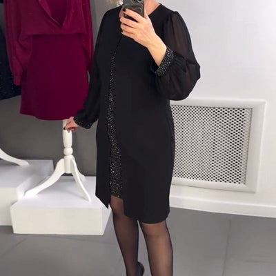 🔥Nouveautés 2025 en prévente🍃Robe midi noire décorée de strass