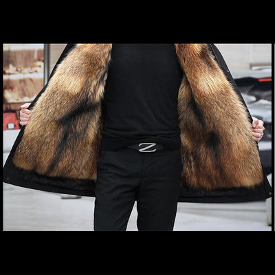 🔥Veste mi-longue pour hommes avec fourrure synthétique amovible