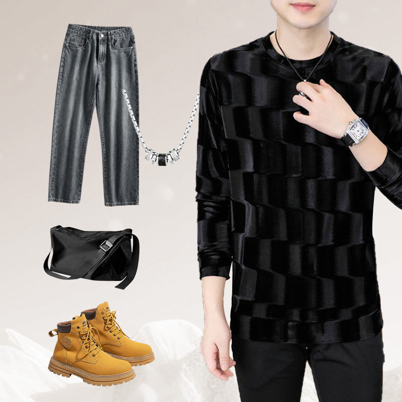 🔥 49%OFF-Soldes du Nouvel An🔥 Top à manches longues à col rond et imprimé de vagues pour hommes