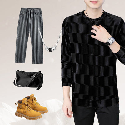 🔥 49%OFF-Soldes du Nouvel An🔥 Top à manches longues à col rond et imprimé de vagues pour hommes