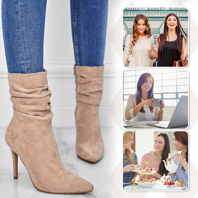 💖2025 Vente à chaud📢56 % de réduction！！！📍Bottes courtes à talons hauts et à bouts pointus pour femmes