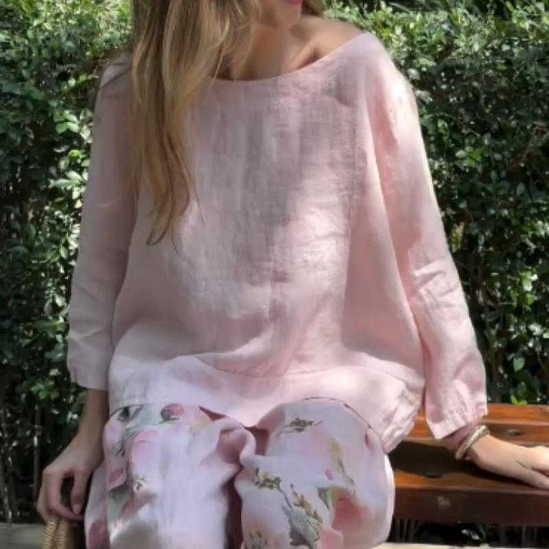 🌸🔥Ensemble deux pièces avec haut uni et pantalon large fleuri
