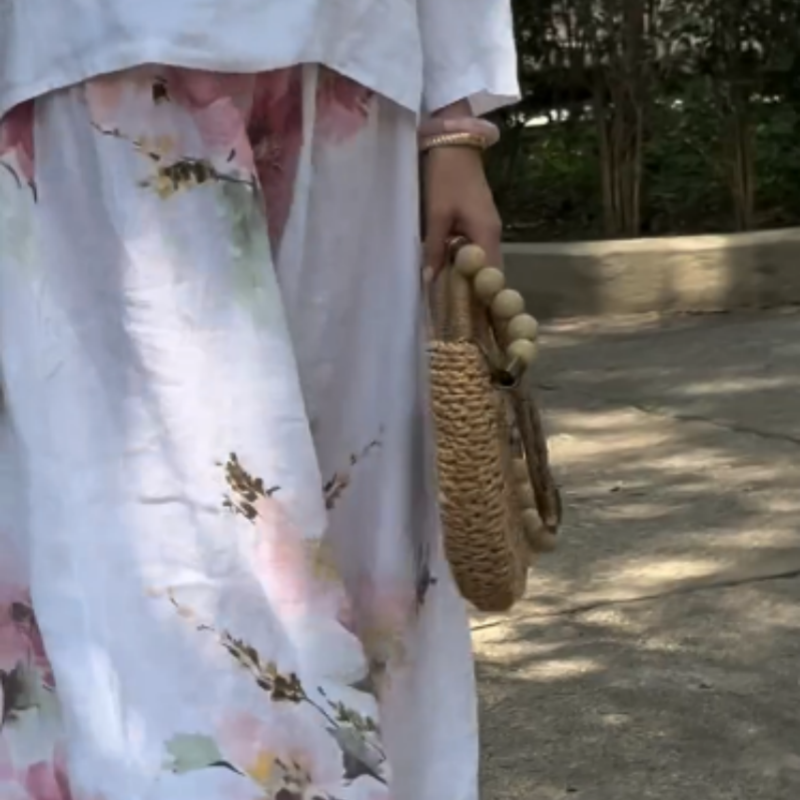 🌸🔥Ensemble deux pièces avec haut uni et pantalon large fleuri