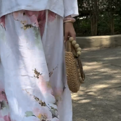 🌸🔥Ensemble deux pièces avec haut uni et pantalon large fleuri