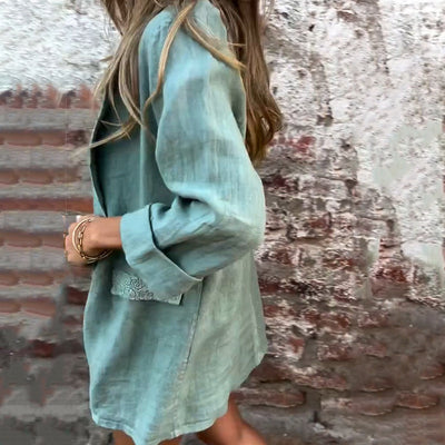 Blazer à ouverture frontale en coton et lin pour femmes