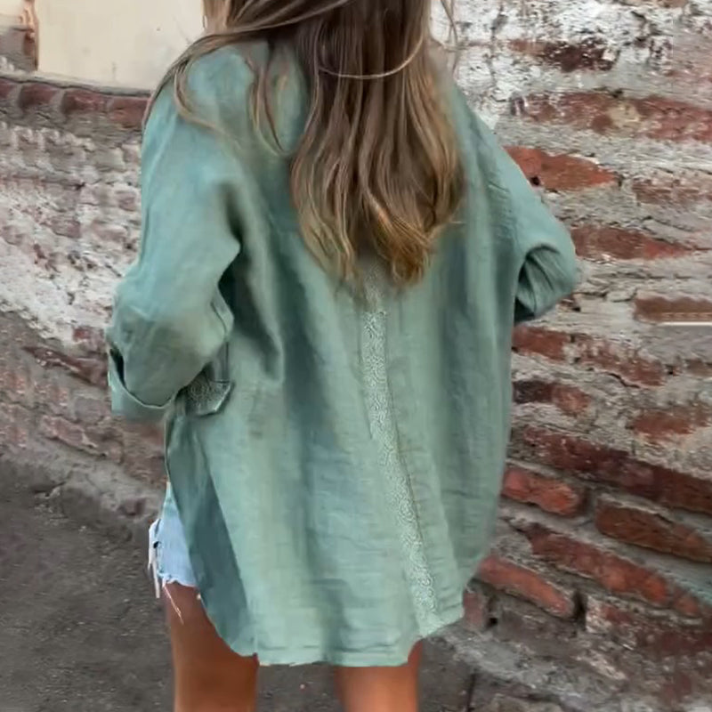 Blazer à ouverture frontale en coton et lin pour femmes