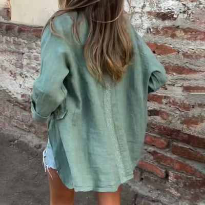 Blazer à ouverture frontale en coton et lin pour femmes