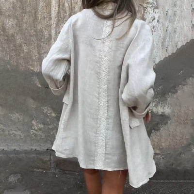 Blazer à ouverture frontale en coton et lin pour femmes