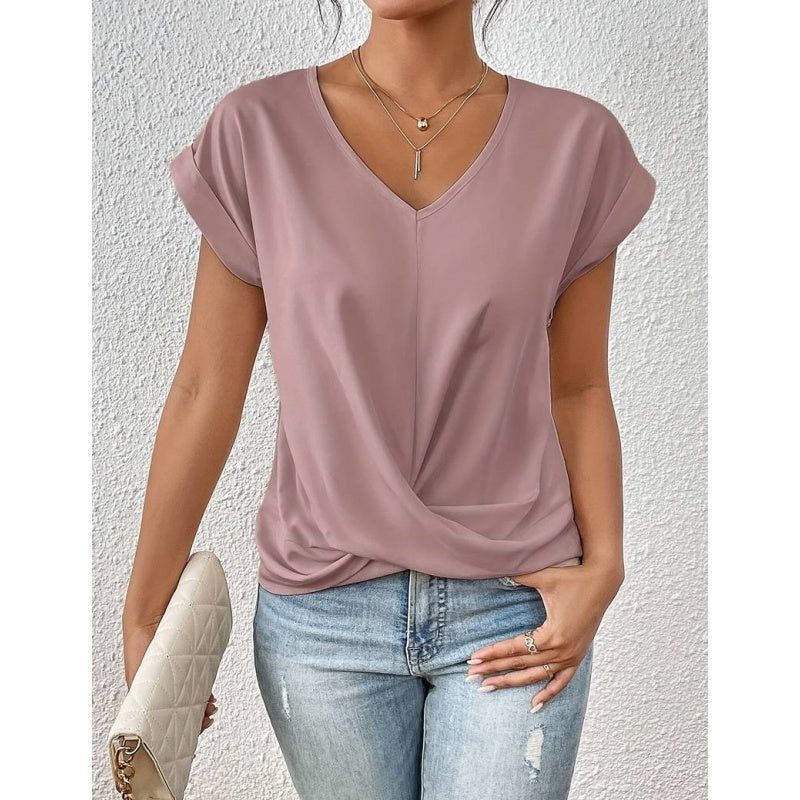 💥 GRANDE VENTE👚 T-shirt élégant à manches courtes avec col en V torsadé