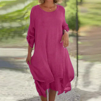 🌼Vente du dernier jour 49% DE RÉDUCTION 🌼 Robe pour femme de couleur unie élégante à col rond et à la coupe ample.