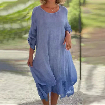 🌼Vente du dernier jour 49% DE RÉDUCTION 🌼 Robe pour femme de couleur unie élégante à col rond et à la coupe ample.