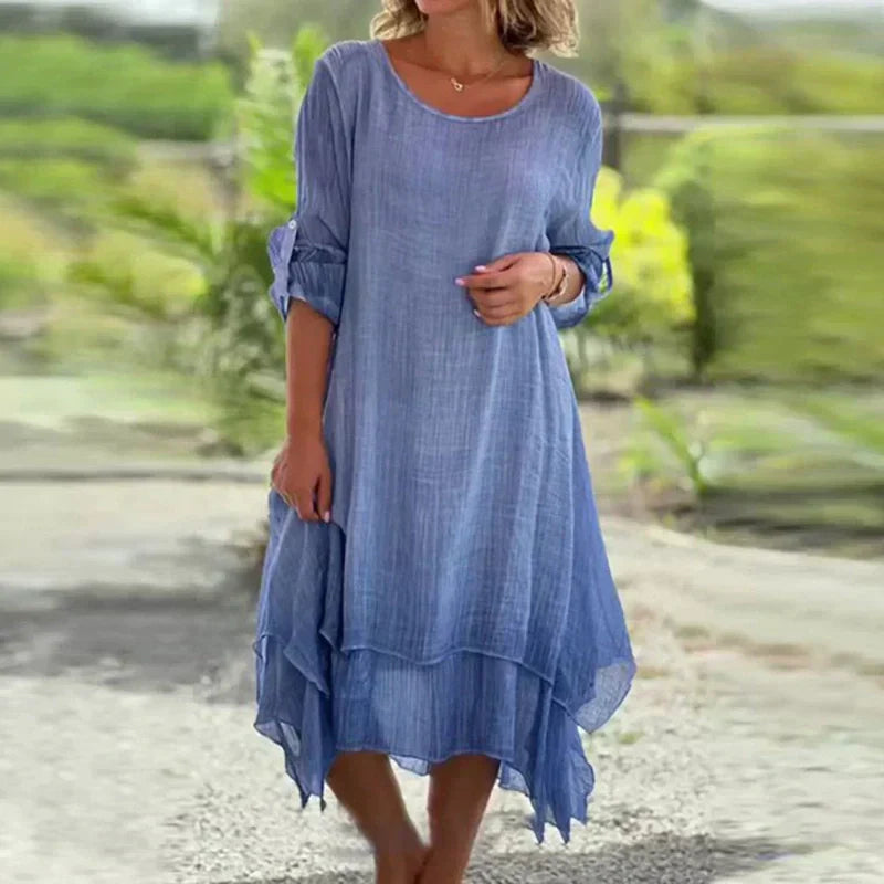 🌼Vente du dernier jour 49% DE RÉDUCTION 🌼 Robe pour femme de couleur unie élégante à col rond et à la coupe ample.