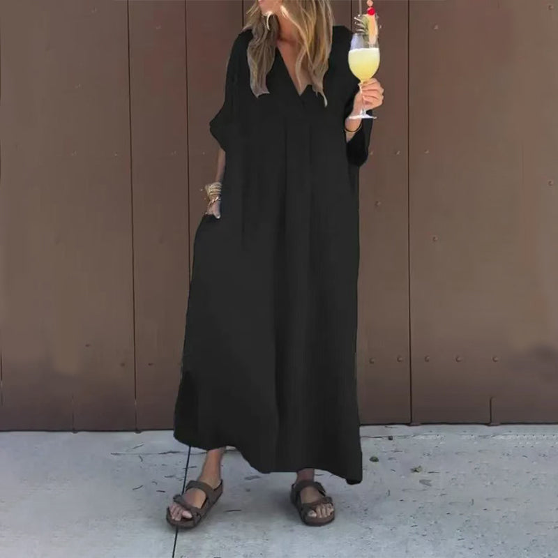 Robe fluide décontractée à col en V pour femmes