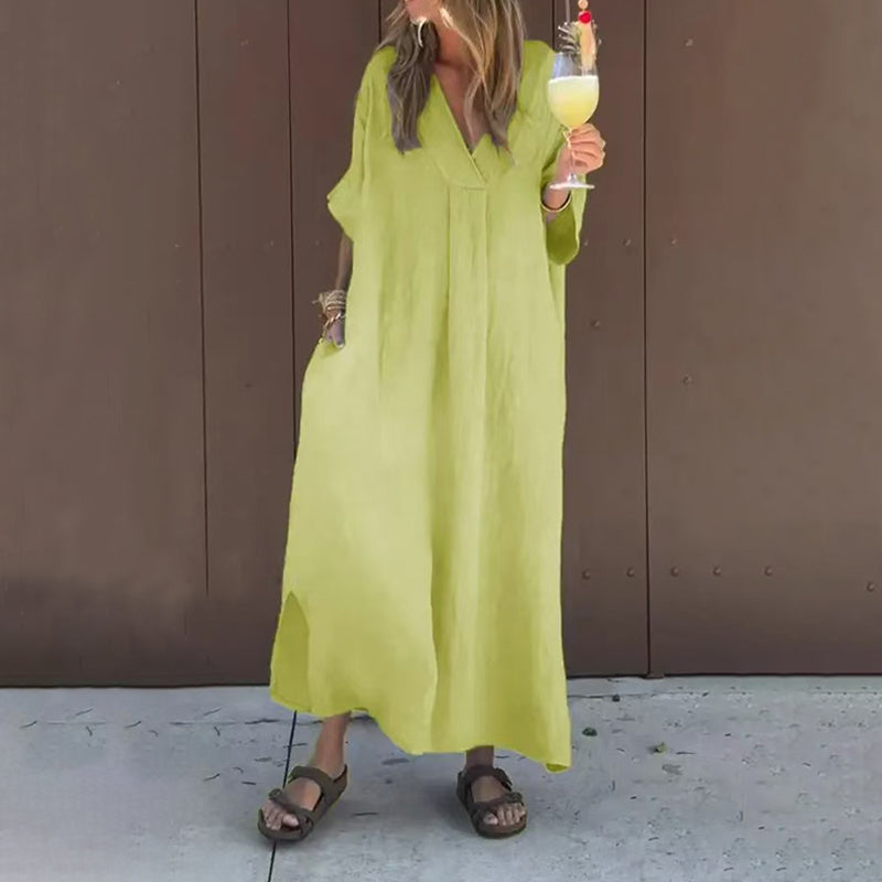 Robe fluide décontractée à col en V pour femmes