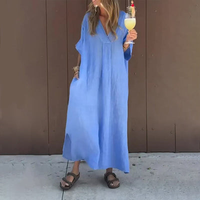 Robe fluide décontractée à col en V pour femmes