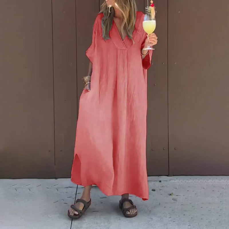 Robe fluide décontractée à col en V pour femmes