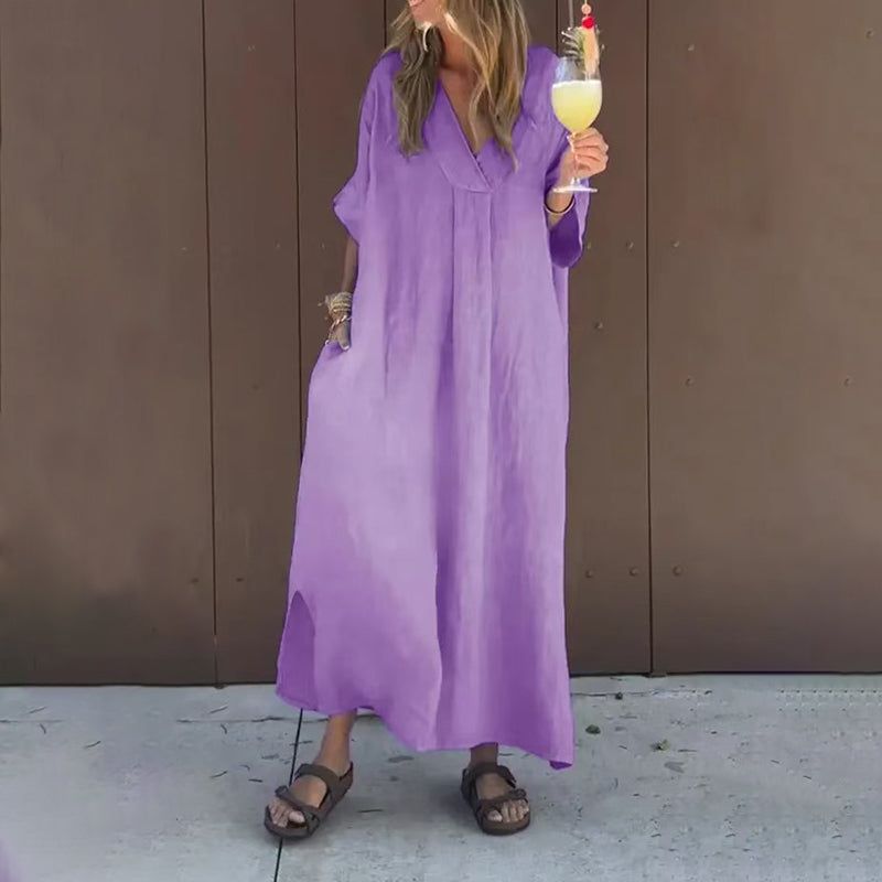 Robe fluide décontractée à col en V pour femmes